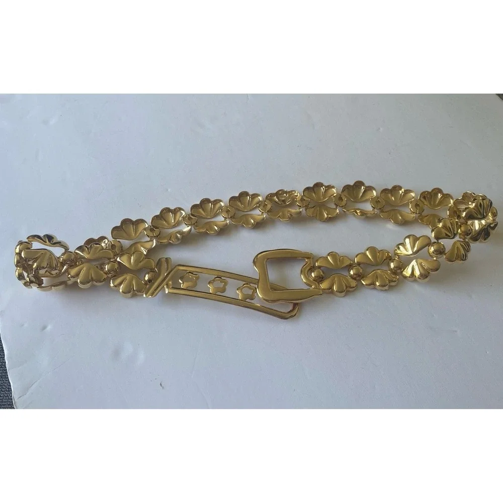 VTG High-Shine Gold Tone Shell Link Chain Belt Statement Scallop Mod Boho 34